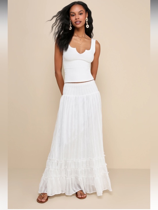 Lulus Dresses & Skirts - NWT Lulus Sunny Baby White Smocked Tiered High-Waisted Midi Skirt Size Small